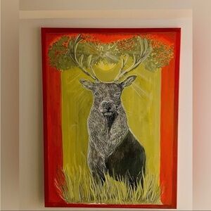 Harmony In Nature Vibrant Deer Painting - Red, Green, Orange